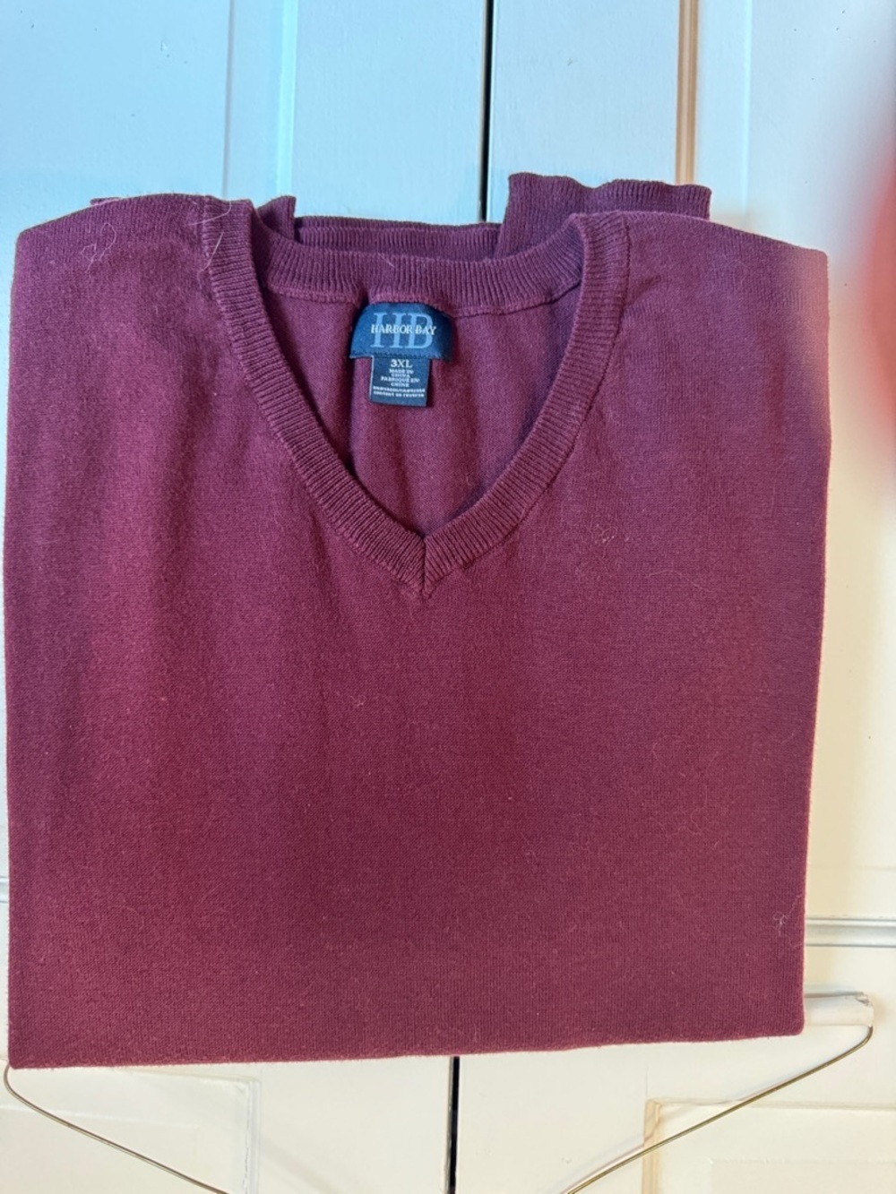 EUC Harbor Bay Men’s VNeck Sweater Deep Wine Long Sleeve 100% Cotton Dry Cleaned